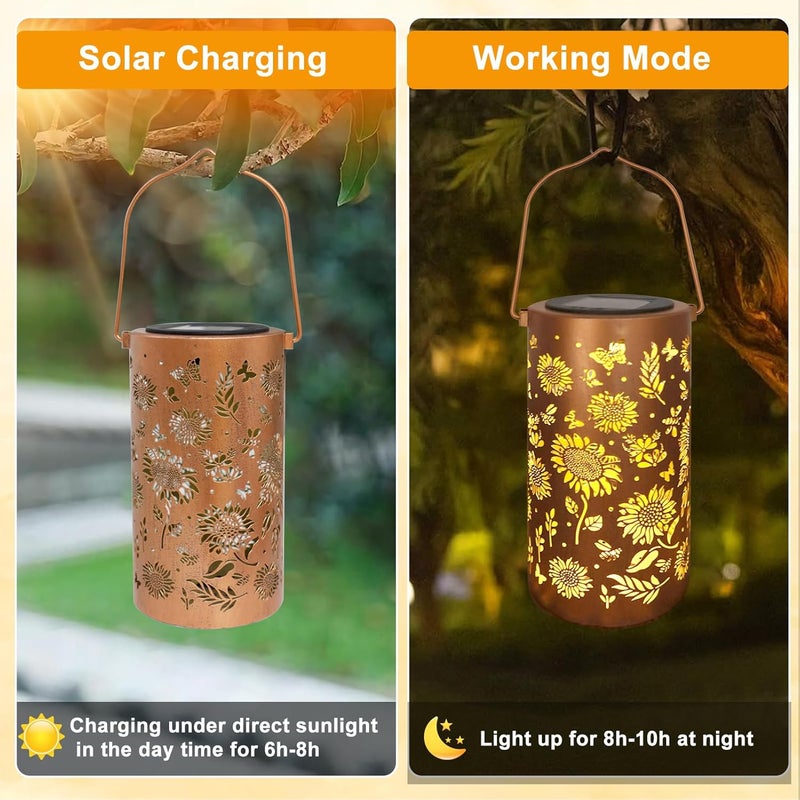 BSGlobal Sunflower Solar Lanterns Outdoor Waterproof Hanging Lights, Sunflower Gifts for Women Mom Grandma, Metal Solar Decorative Lanterns for Yard Patio Porch Balcony Garden Decor - Image 3